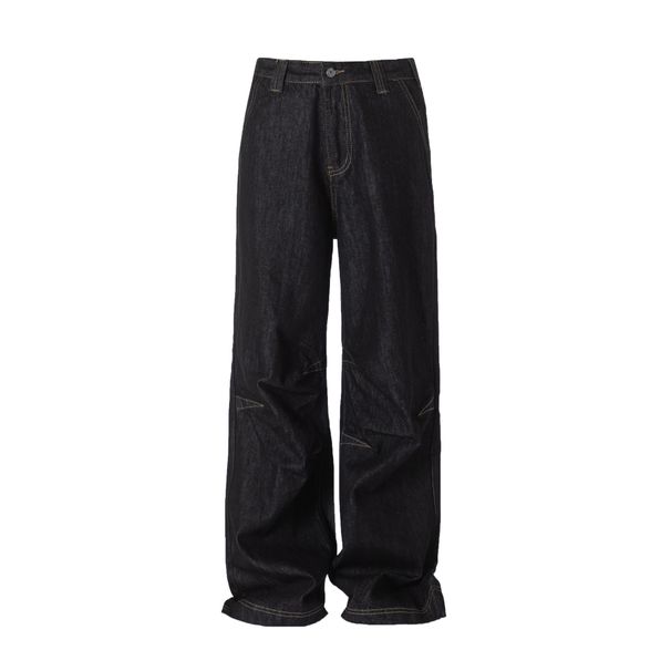Men's Clothing Retro Design Black Wide Leg Jeans Street Loose Straight Pants Couple Trendy Men_mkmklike.com