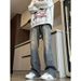 American-style Vibe Pa, Spring And Autumn High Street Slightly Flared Black Jeans, Men's Slim Straight Casual Long_mkmklike.com