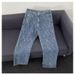 Men's Retro Jacquard Letter Print Flared Jeans - Vintage High Street Straight Leg Pants, Cleanfit Casual Denim With Curved Hem_mkmklike.com