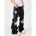 Vintage Ripped Hot Diamond Star Jeans Men's Teen Hip Hop Rock Old Flared Pants_mkmklike.com