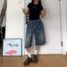 Plus Size High Waist Flared Denim Shorts For Women Vintage Retro Wide Leg Mid-Length Summer Casual Comfortable Cotton Stretch_mkmklike.com