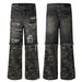 Men's Clothing Streetwear Camouflage Patchwork Jeans Men's Hip Hop Baggy Straight Leg Casual Pants Patchwork Jeans Men's Hip Hop Baggy Straight Leg_mkmklike.com