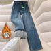 High-Waisted Wide-Leg Jeans For Women – Fleece-Lined Winter Pants, Relaxed Fit, Vintage Washed Denim, Straight-Leg Floor-Length Trousers (S-2XL)_mkmklike.com