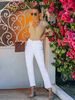 K Denim White Fringed Elastic Cropped Straight Leg Pants_mkmklike.com