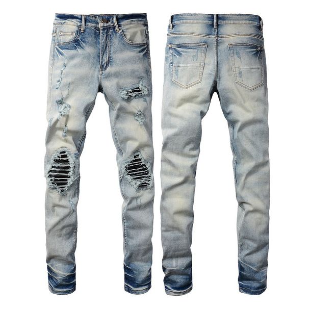 Men's Clothing Men's High Street Fashion Brand Men's Jeans Men's Ripped Jeans Patch Jeans Trendy Slim Fit Skinny Pants_mkmklike.com