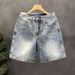 Men's Spray Paint Washed Denim Shorts | Light Blue Distressed Casual Streetwear | Relaxed Fit 5-Inch Summer Shorts_mkmklike.com