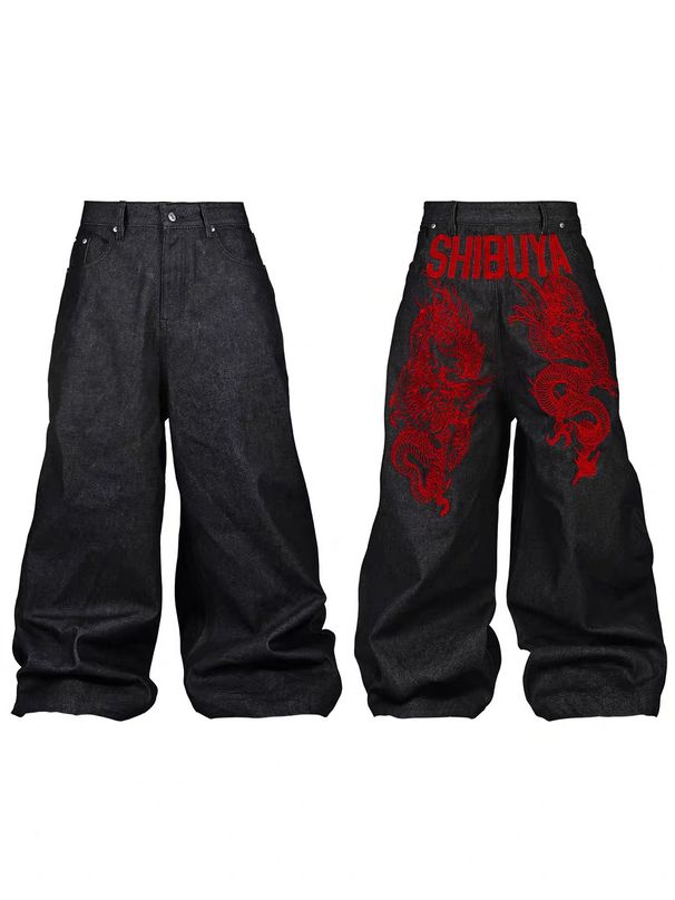 Unisex High-Street Heavy-Duty Patchwork Denim Pants – Grunge Checkered Overlays, Vintage Wide-Leg Silhouette, Subculture Revival, Streetwear Staple_mkmklike.com
