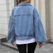 "Oversized Denim Jacket For Women - Street Style Cropped Coat, Distressed Cotton Blend With Button Front, Urban Chic Layering Piece_mkmklike.com