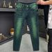 Men's Slim Fit Green Jeans - Stretch Denim Trousers With Bootcut & Mid Rise For Casual Wear_mkmklike.com