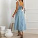 2025 Summer Women's Blue Cowboy Vintage Strap Single Row Button Medium Length Dress_mkmklike.com