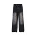 Men's Retro Multi-Pocket Straight Leg Jeans Loose Fit Cleanfit Cargo Pants Trendy Mid Waist Cotton Long Black Blue_mkmklike.com