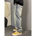 American High Street Washed Jeans Men's Trendy Brand Loose Spring And Autumn Fat Plus Size Ruffian Handsome Casual Trousers_mkmklike.com