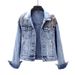 Women’s Embroidered Denim Jacket – Korean Style Beaded Flower Long Sleeve Coat, Vintage Distressed Blue Jean Jacket (S/M/L/XL/XXL/XXXL)_mkmklike.com