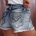 Women's Clothing Ripped Denim Shorts Elastic Slim Fit Versatile Jeans Embroidered Denim Shorts_mkmklike.com