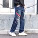 "Men's Distressed Wide-Leg Denim Pants – Fleece-Lined, Loose Fit, Patchwork Design (Blue/Black, Sizes 28-38)"_mkmklike.com