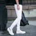 Title Men's Ripped Slim Fit Jeans - Distressed Black & White 9/10 Length Skinny Denim Pants (Streetwear Essential)_mkmklike.com