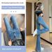 American-style Slit Micro-flare Jeans For Women, Spring/summer, Light Blue, High-waisted, Stretchy, Narrow Wide-leg With_mkmklike.com