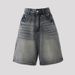 Women's Clothing Retro High Waist Loose Wide Leg Shorts High Street Trend Cool Denim Mid Length Pants_mkmklike.com