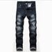 Men's Clothing Men's Distressed Black Stretch Jeans Plus Size Light Color Trendy Mid Waist Wide Leg Trousers Machine Washable Cotton_mkmklike.com