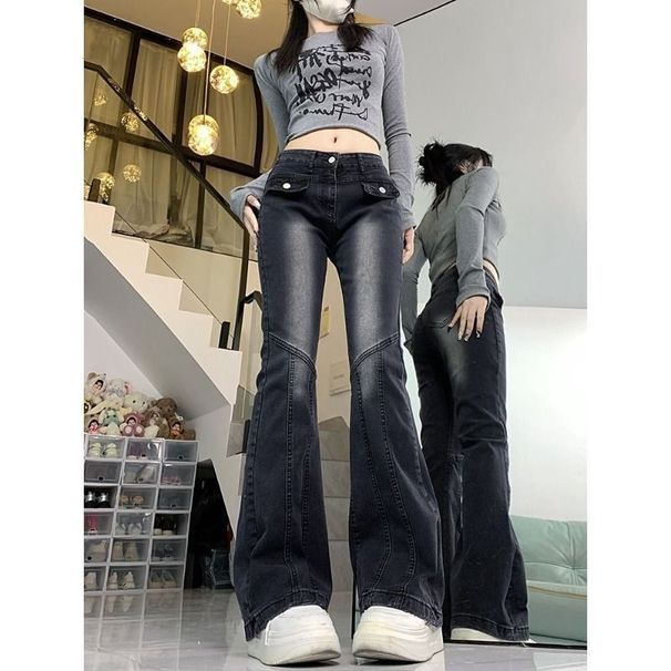 ELLE Black Flared Jeans For Women Spring New Design High Waist Stretch Slim Fit Versatile Bell Bottom Pants Trendy_mkmklike.com