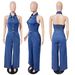 European And American Women's Denim Jumpsuit High Elastic Sexy Backless Lapel Wide Leg Pants Sleeveless 3582 Cross Border Fashion_mkmklike.com