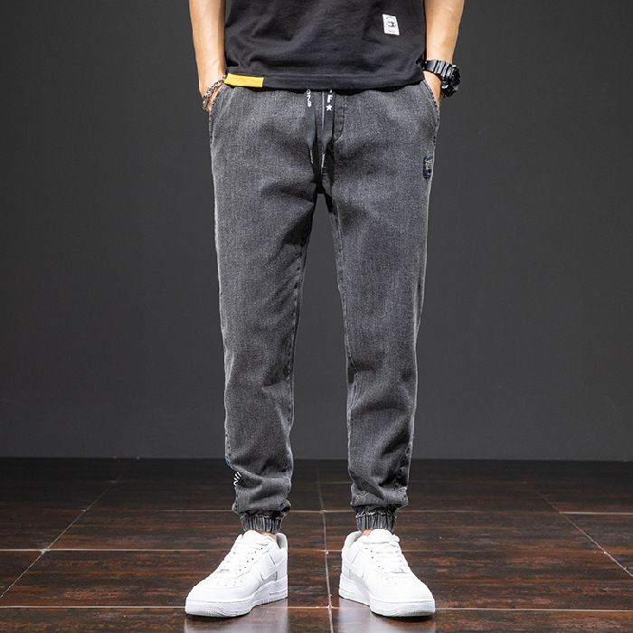 Autumn And Winter Jeans Men's Harlan Pants Tied Feet Large Size Men's Loose Casual Pants Nine Points Plus Thin_mkmklike.com
