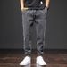 Autumn And Winter Jeans Men's Harlan Pants Tied Feet Large Size Men's Loose Casual Pants Nine Points Plus Thin_mkmklike.com