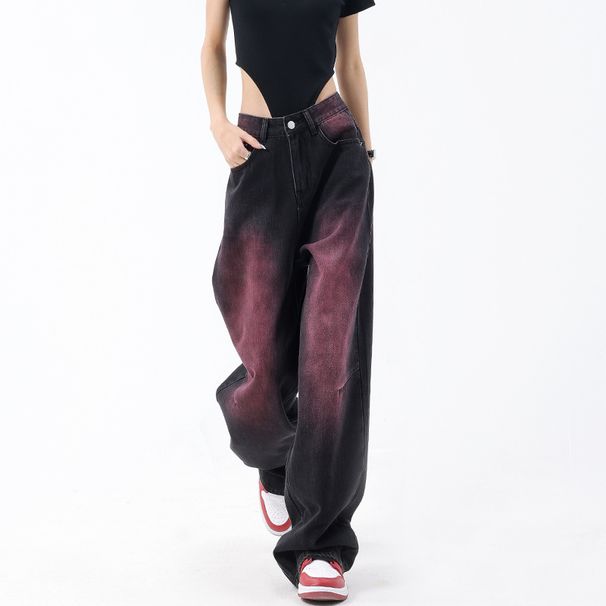 Women's Clothing Retro Spring And Summer New Graffiti Washed Jeans For Women Retro Design Straight Wide Leg Trousers Pants_mkmklike.com