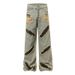 Men's Clothing Wasteland Style Full Print Distressed Print Jeans American Street Style Ripped Design Cow Retro Wide Leg Mopping Pants_mkmklike.com