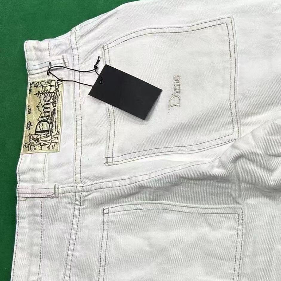 Men's Hot Selling Denim Shorts Skateboarding Tide Dime BAGGY Straight Tube Trendy Brand Cotton Loose DENIM PANTS Embroidered Cowboy Pants_mkmklike.com