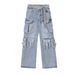 Men's Straight Leg Loose Fit Cargo Jeans Multi Pocket American High Street Style Trendy And Cool Design Long Pants_mkmklike.com