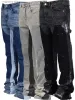 Y2k Men Painting Baggy Fashion Work Wear Popular Stretch Patch Denim Stacked Flare Jeans Pants L250624_mkmklike.com