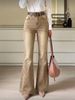 Women's High-Waisted Slimming Khaki Flare Jeans Distressed Washed Long Pants American Retro Style_mkmklike.com