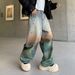 Parisian Streetwear Men's Wide-Leg Jeans - Oversized Straight Cut, Dopamine-Inspired Colorful Print, Trendy Lazy Hip-Hop Style Long Pants_mkmklike.com