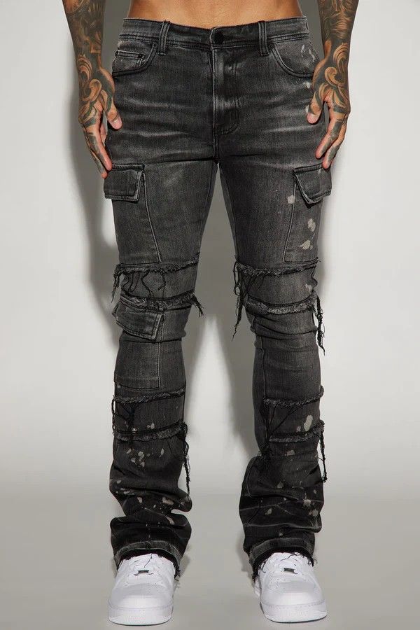 Trendy Bear Print Denim Jeans For Men - Stylish Patchwork & Gradient Washed Casual Pants With Comfort Fit_mkmklike.com