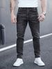 Men's Jeans, Elastic Denim, Dark Gray Leggings, Multi Craft Design, Slim Fit And Slimming Men's Pants_mkmklike.com