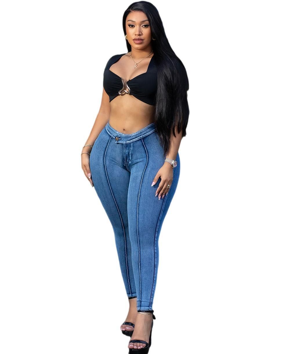 Women's Washed Denim Jeans Street Fashion Casual Stretch Trousers Style Similar Clothing_mkmklike.com