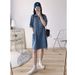 Small Denim Dress With Polo Collar, Button Up Half Front, Work Pocket, Loose Fitting Straight Tube Shirt Skirt_mkmklike.com