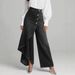 Women's Loose Casual Fashionable Denim Pants Button Down Long Hem Solid Color Genuine New_mkmklike.com