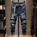 Men's Distressed Patchwork Jeans - Slim Fit Stretch Denim Pants With Raw Hem Detail Comfort-Enhanced Fit_mkmklike.com