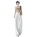 Minghai 2025 Autumn New White Pleated Denim Wide-Leg For Women Loose High-Waist Slimming Straight-Leg Floor-Length Pants_mkmklike.com