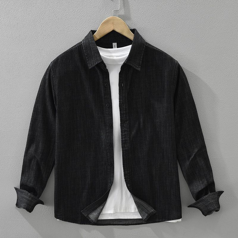 Retro Denim Long Sleeved Shirt For Men, Fashionable And Versatile, Artistic And Casual Loose Top_mkmklike.com