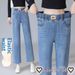 Elastic High-waisted Women's Jeans Spring And Autumn, Loose Fit, Cropped Length, Slimming, Versatile, Straight-leg Pants_mkmklike.com
