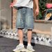 Men's Clothing Workwear Denim Shorts Versatile Washed Frosted Retro Trend Fashion Straight Pants_mkmklike.com