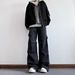 Men's Loose Wide Leg Pleated Jeans Casual Mid Waist Cotton Trousers Black Washed Dark Pocket Cargo Design Spring Autumn_mkmklike.com
