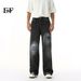 EF JEANS | 2025 Spring New American Street Ripped Patch Design Sense Straight Black Jeans Tide_mkmklike.com