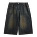 Hong Kong Style Retro Distressed Men's Loose Wide Leg Denim Shorts Trendy Summer Lazy Style Nostalgic Color Vintage Seven Point_mkmklike.com