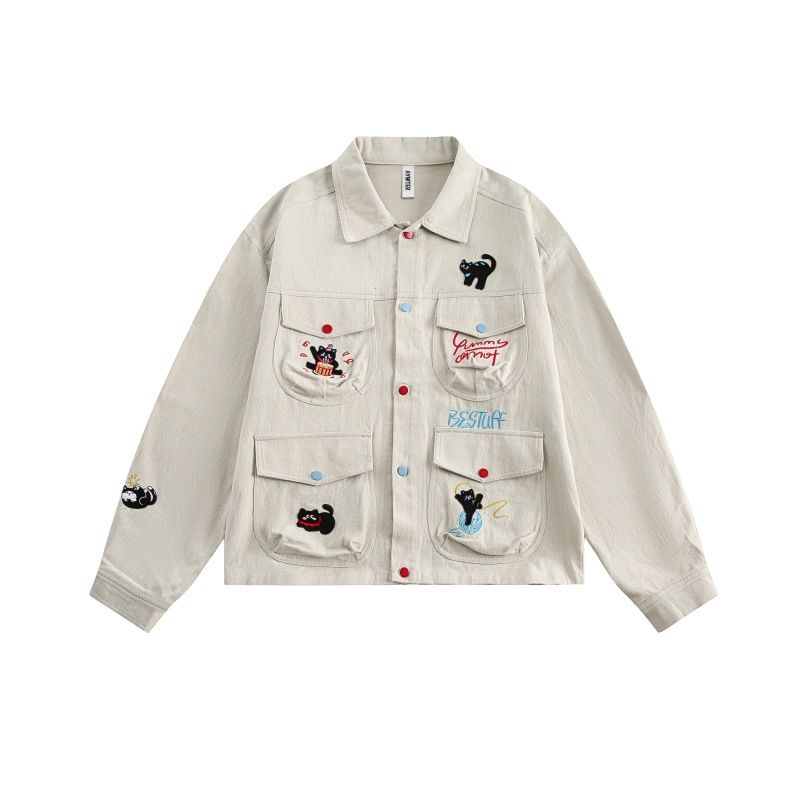 Yi Dao Ancient 2025 Spring New Trendy Brand Fun Cat Embroidery Cowboy Coat Men's Design Sense Short Jacket_mkmklike.com