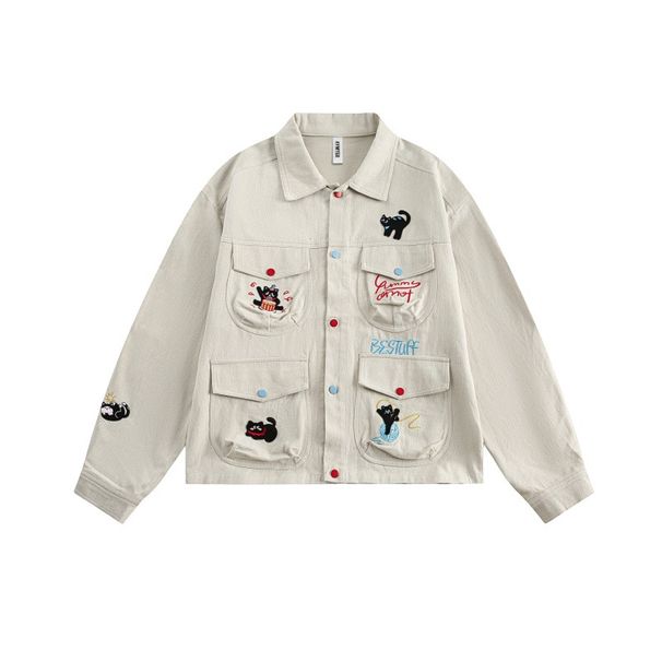 Yi Dao Ancient 2025 Spring New Trendy Brand Fun Cat Embroidery Cowboy Coat Men's Design Sense Short Jacket_mkmklike.com