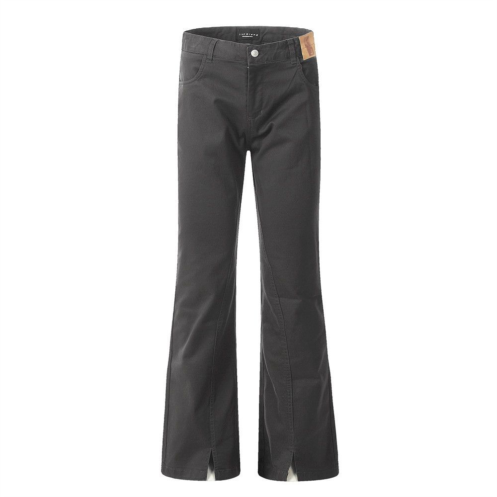 Men's Denim Flared Casual Long Trendy Design Deconstructed Patchwork Solid Color Loose Cuff Slit Wide Leg Pants_mkmklike.com